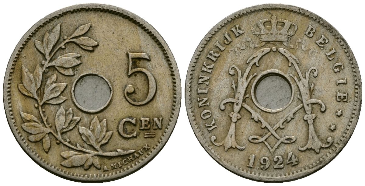 Бельгия 5 сантимов 1924 Belgie KM 67 медно-никель 4173-257