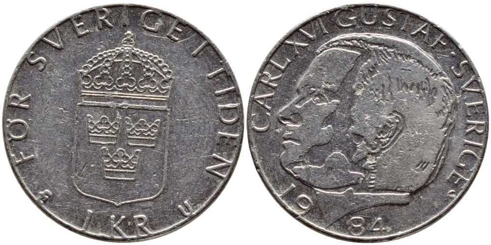 Швеция 1 крона 1984 Карл XVI Густав (1973- ) KM 852a медно-никель 4397-1135