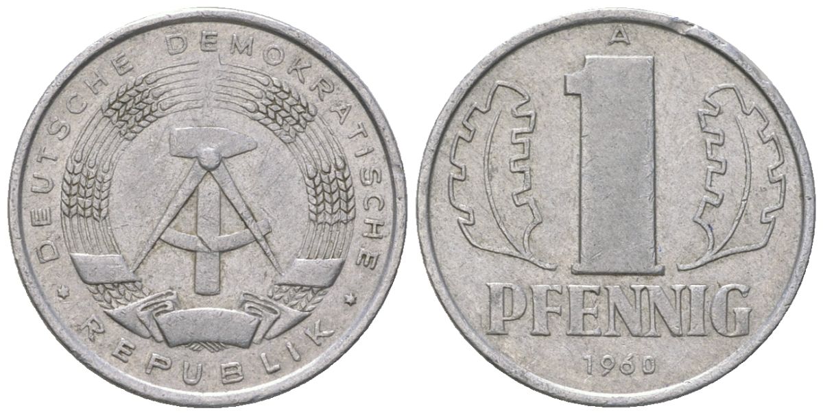 ГДР 1 пфенниг 1960 A KM 8.1 алюминий 4549-1269
