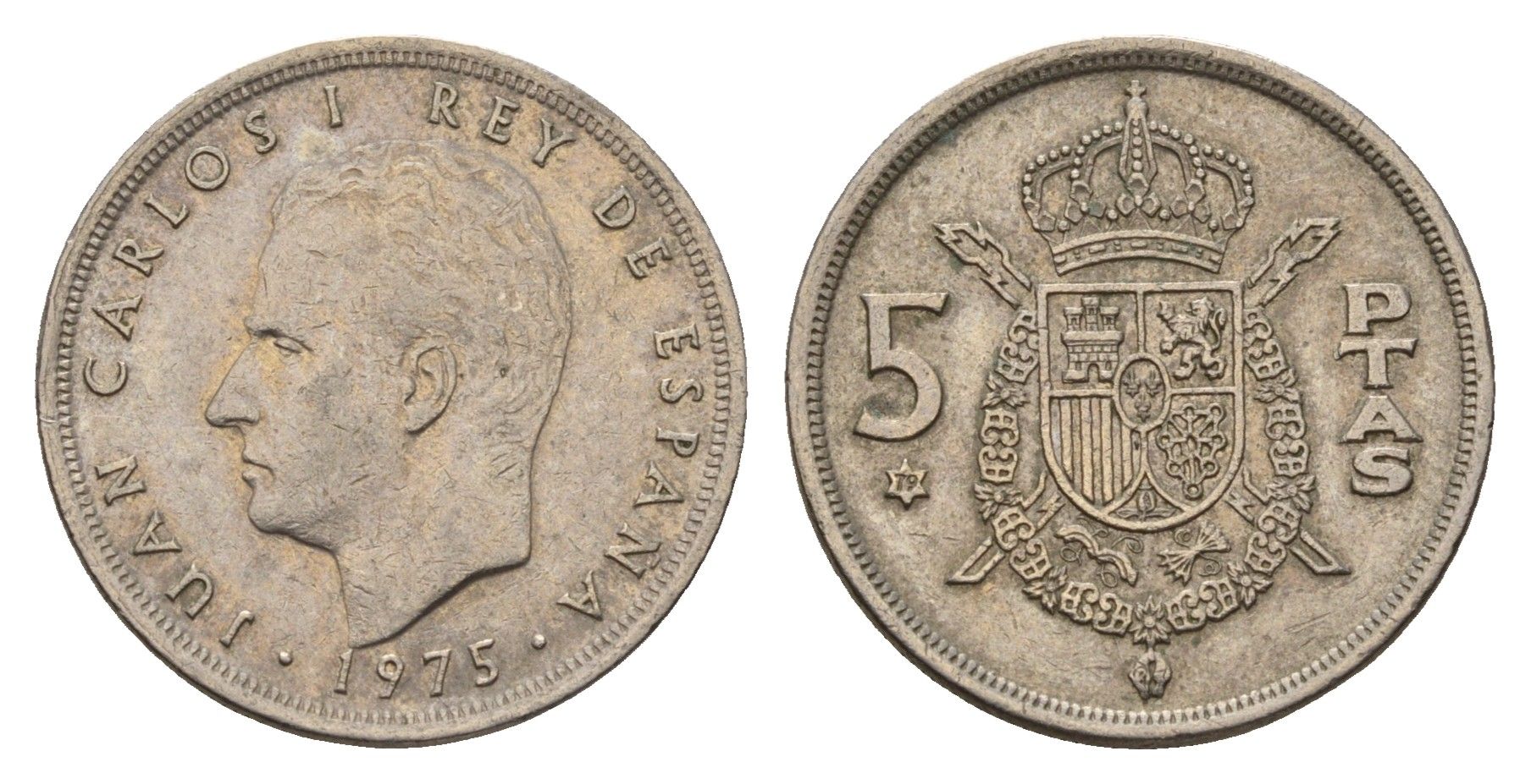 Испания 5 песет 1975 (79) Хуан Карлос I (1975-2014) KM 807 медно-никель 3336-545