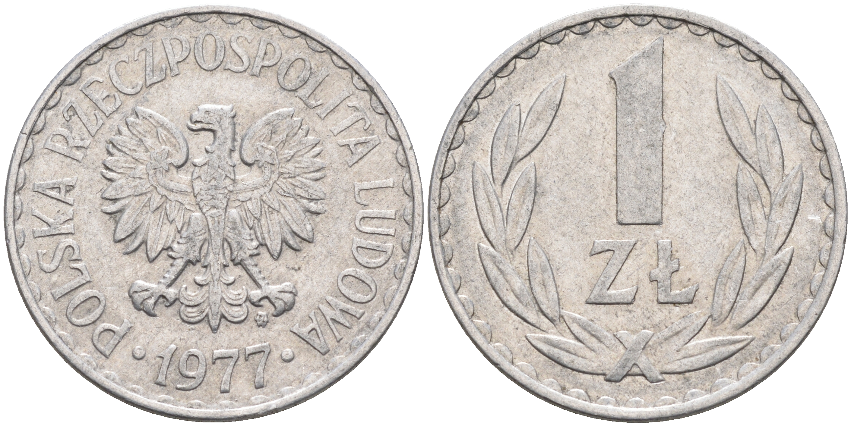 ПОЛЬША 1 ЗЛОТЫЙ 1977 MW KM 49.1 алюминий 4592-316