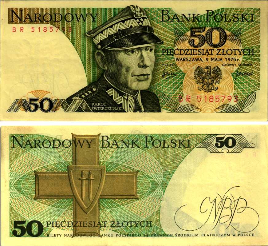 Польша 50 злотых 1975 Кароль Сверчевский, знак Грюнвальдского ордена Pick 142 а бумага 7487-29-2-2