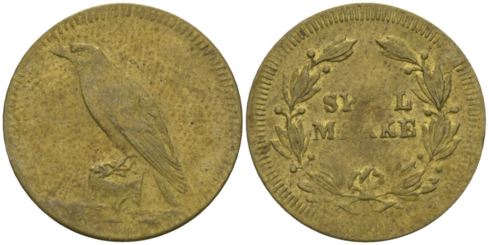 ГЕРМАНИЯ ЖЕТОН ИГРОВОЙ ND 1 SPILL MARKE, ПТИЧКА, ДИАМЕТР 16 ММ. желтый металл 99-519