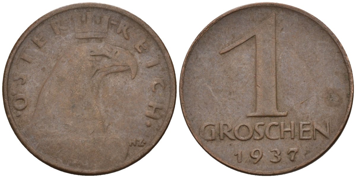 Австрия 1 грош 1937 KM 2836 бронза 4152-112