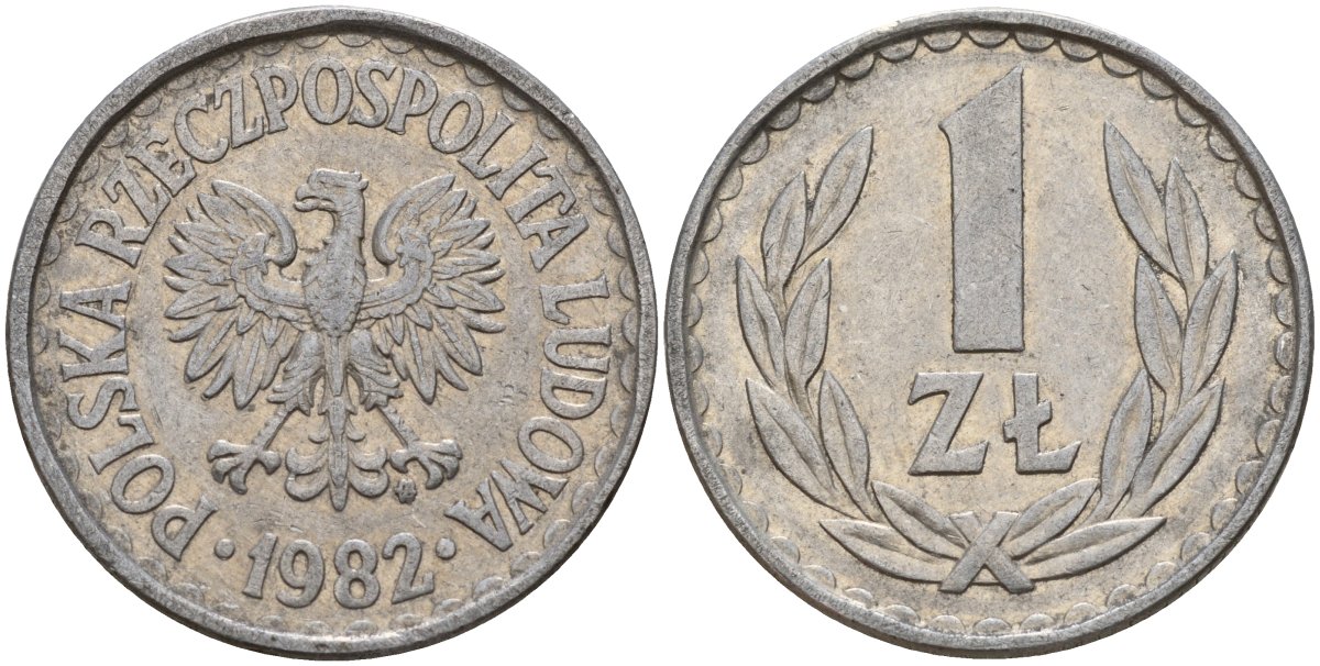 Польша 1 злотый 1982 MW Y 49.1 алюминий 181-1022