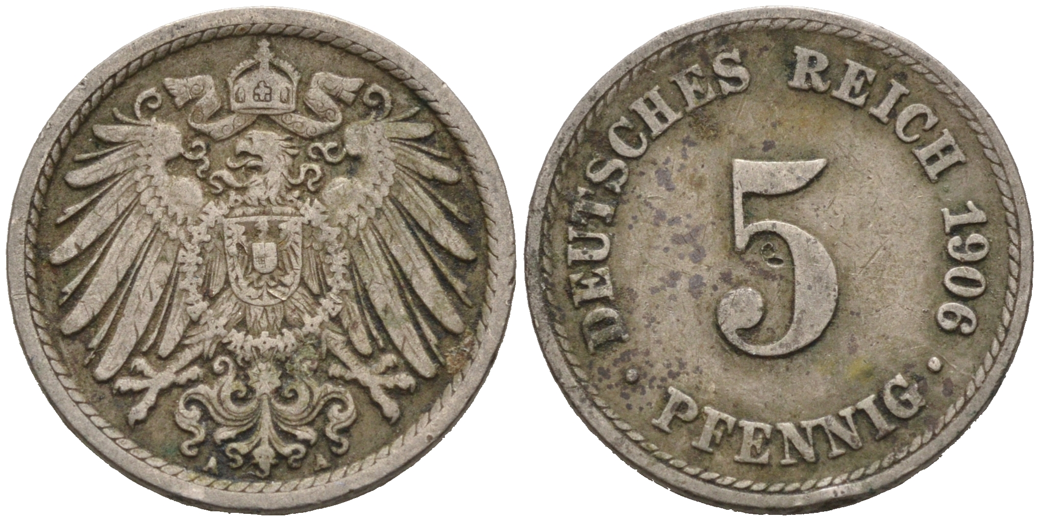 ГЕРМАНИЯ 5 ПФЕННИГОВ 1906 A, KM 11, J. 12 медно-никель 75-822