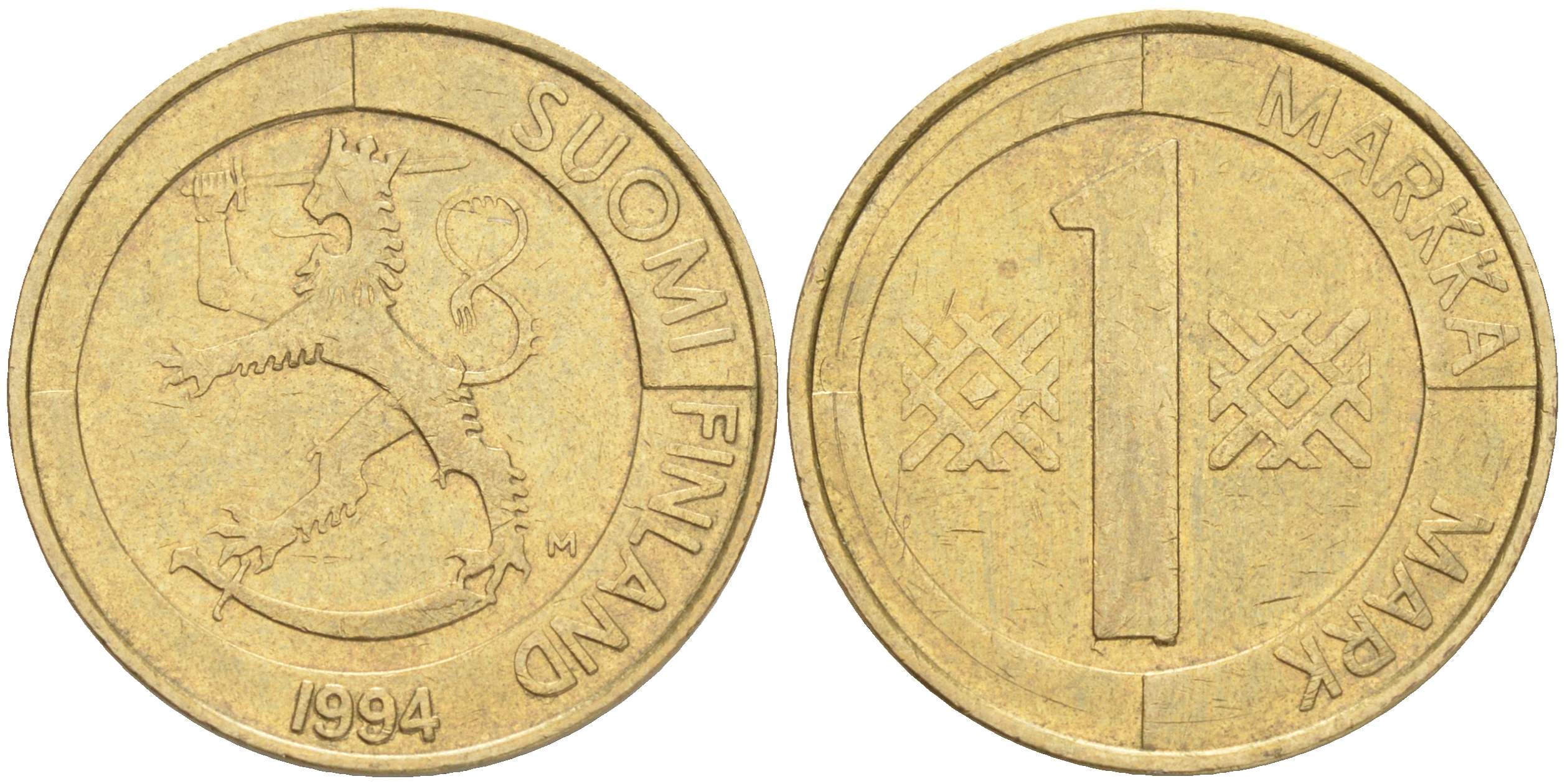ФИНЛЯНДИЯ 1 МАРКА 1994 M KM 76 алюминиевая бронза 4556-537