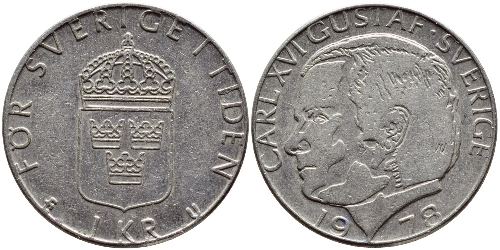Швеция 1 крона 1978 Карл XVI Густав (1973- ) KM 852 медь плакированная медно-никелем 4397-854