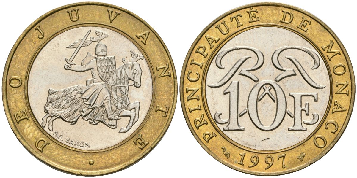 Монако 10 франков 1997 Ренье III (1949-2005) KM 163 биметалл 08-922
