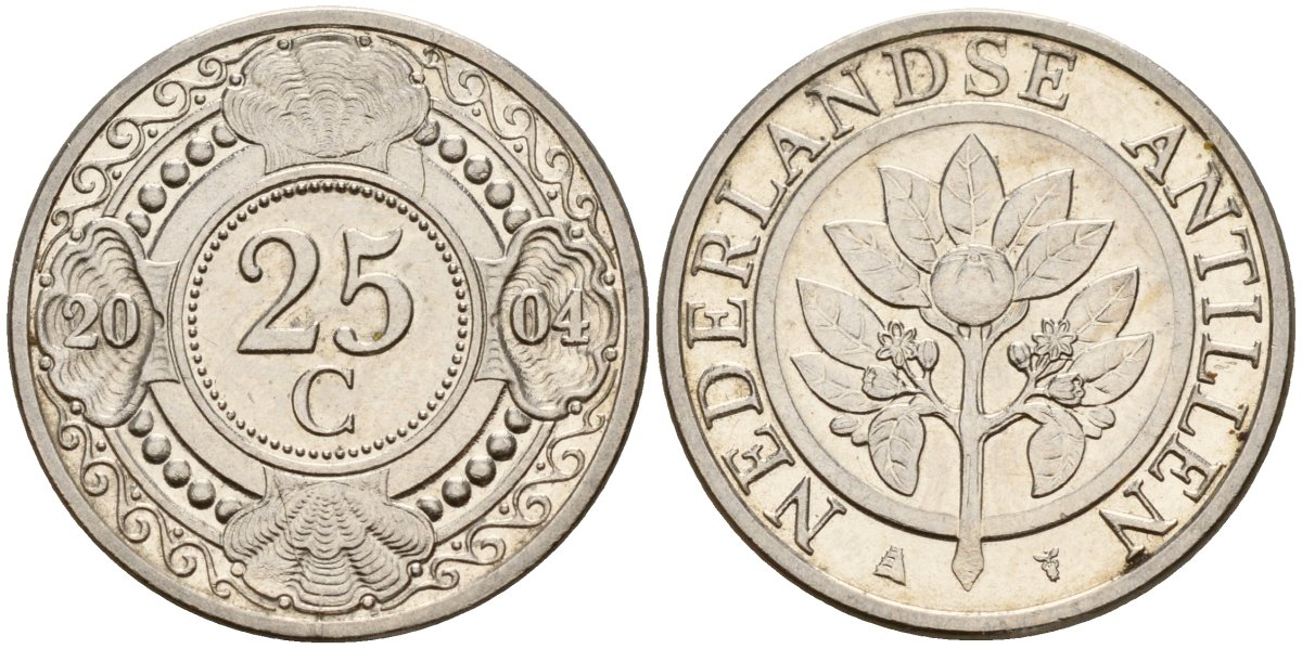 Нидерландские Антилы 25 центов 2004 Беатрикс (1980-2013) KM 35 сталь плакированная никелем 4167-733