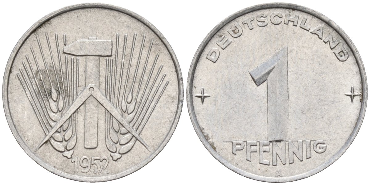 ГДР 1 пфенниг 1952 A KM 5 алюминий 4151-1236