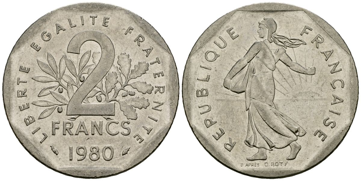 Франция 2 франка 1980 сеятель KM 942.1, Le Franc 272.3 никель 4120-1111