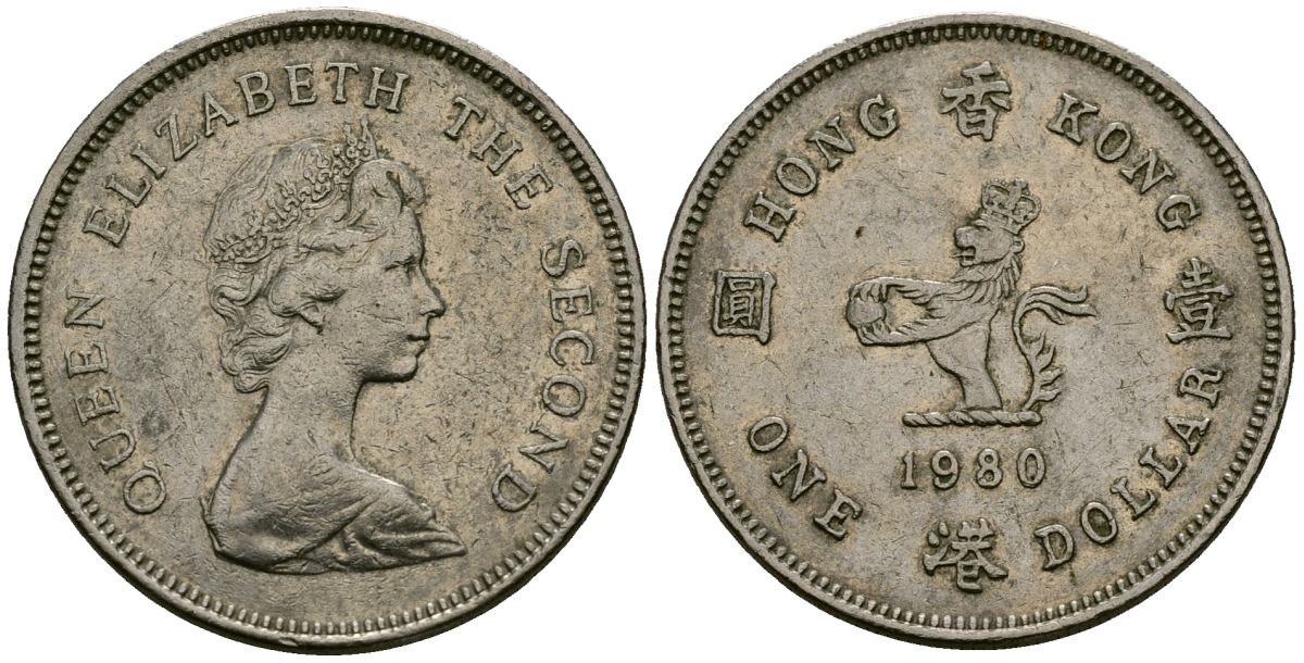 Гонконг 1 доллар 1980 Королева Елизавета II (1953 - 1997) KM 43 медно-никель 4138-737