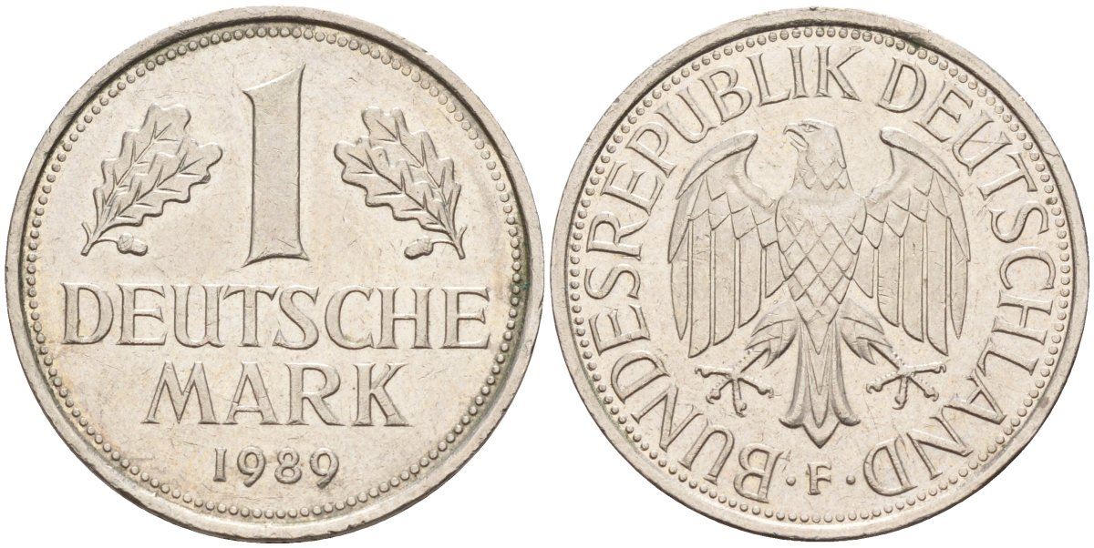 ФРГ 1 марка 1989 F KM 110, J. 385 медно-никель 4182-1045