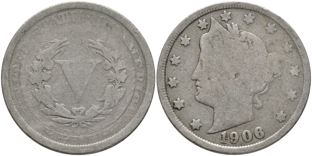 США 5 ЦЕНТОВ 1906 LIBERTY KM 112 медно-никель 4396-657