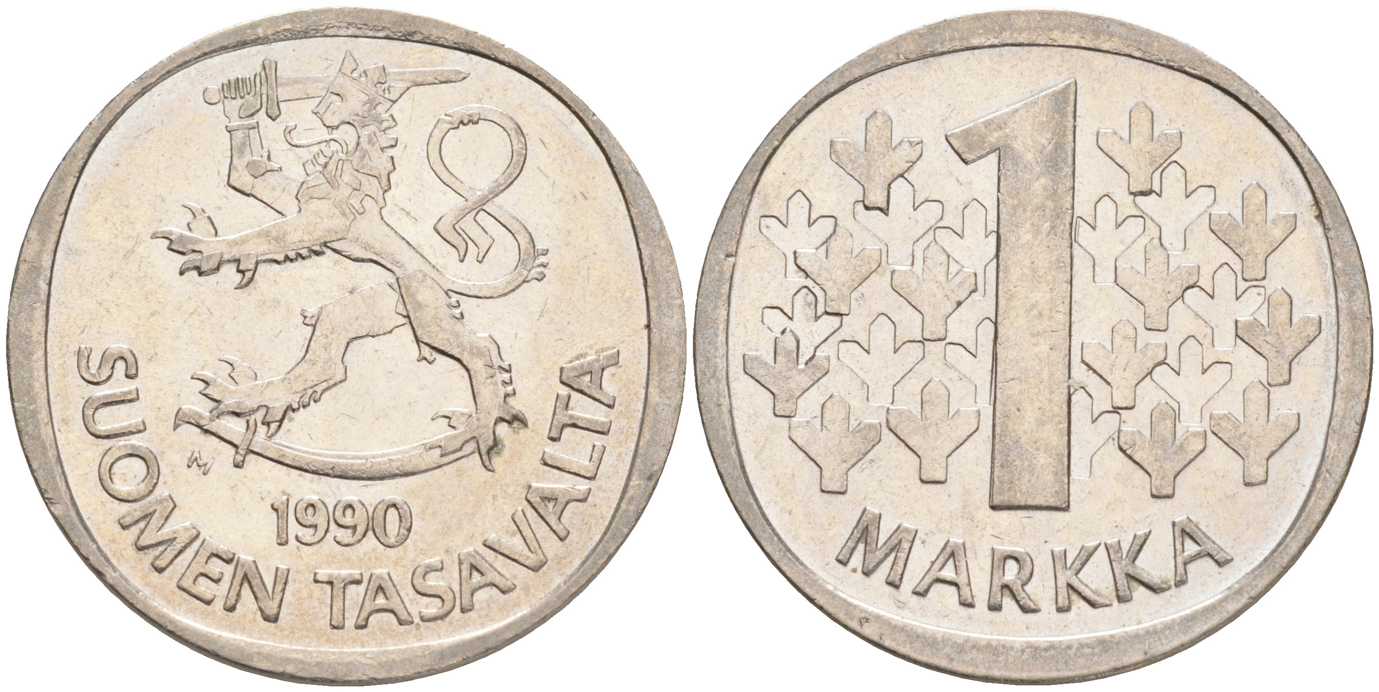 ФИНЛЯНДИЯ 1 МАРКА 1990 M KM 49а медно-никель UNC 4556-837