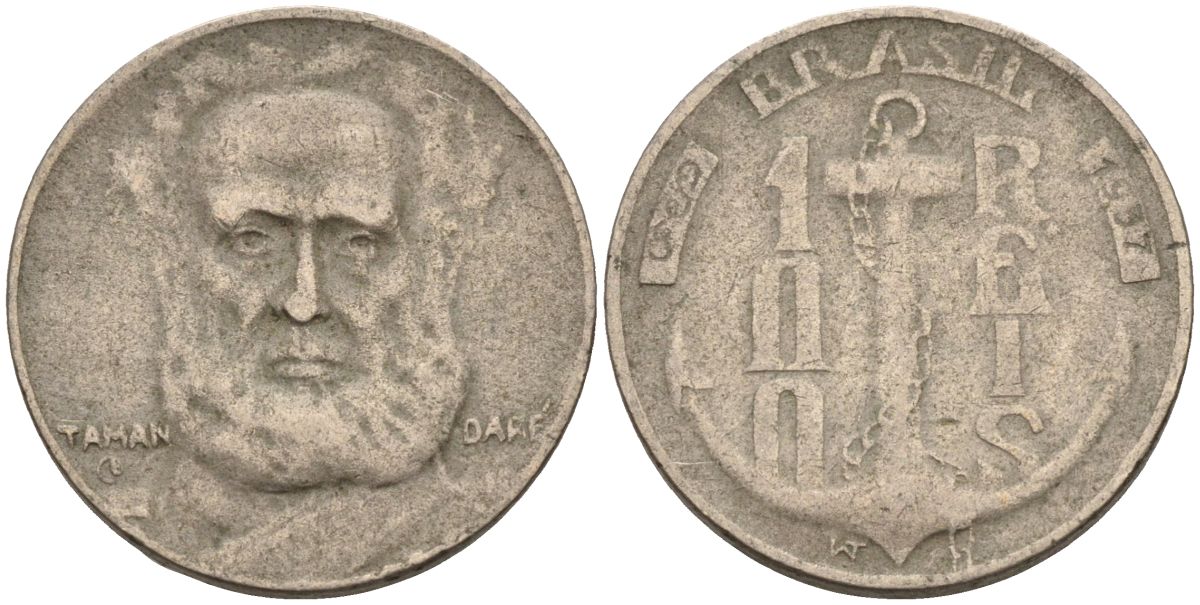 Бразилия 100 рейс 1937 Маркиз Тамандаре KM 536 медно-никель 4115-563