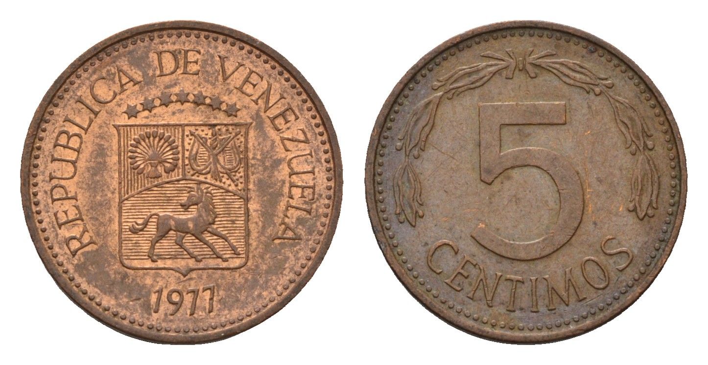 Венесуэла 5 сентимо 1977 Y 49 сталь плакированная медью 4702-356