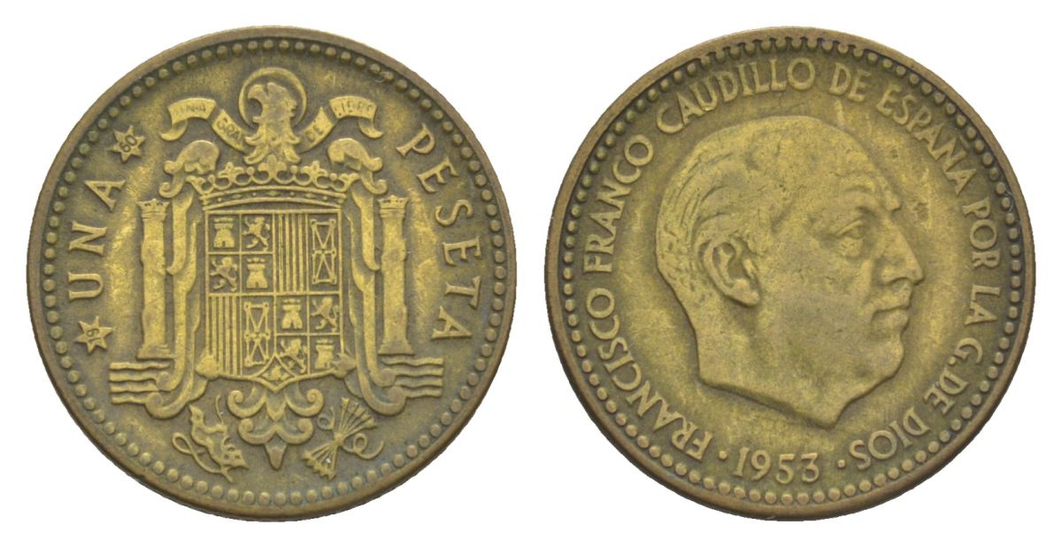 Испания 1 песета 1953 (60) KM 775 алюминиевая бронза 4632-343