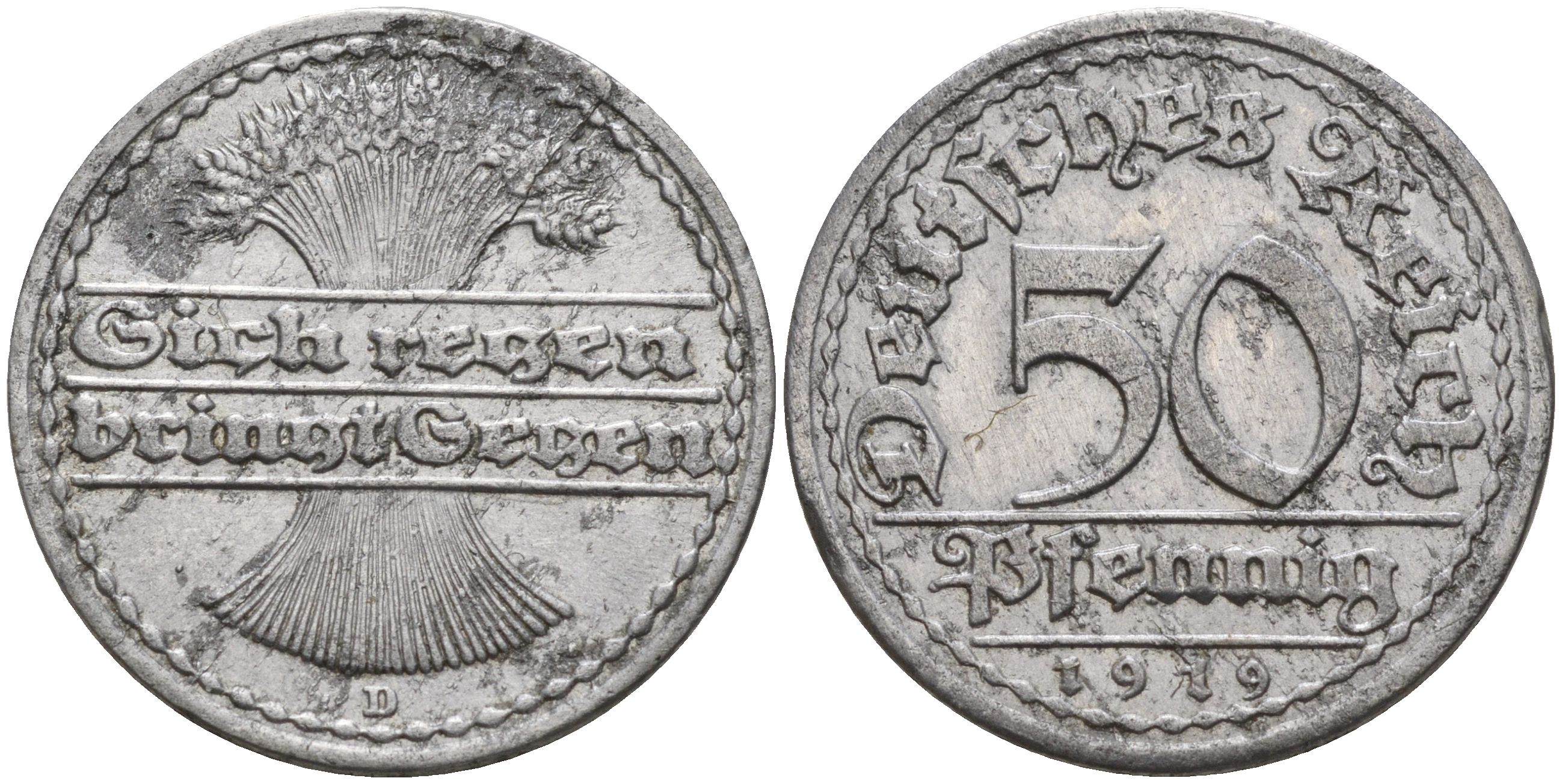 Германия 50 пфеннигов 1919 D   KM 27,  J. 301 алюминий    4153-522