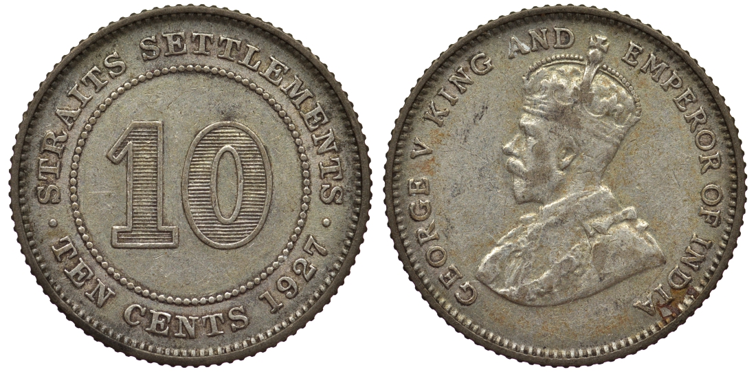 Стрейтс-Сетлментс 10 центов 1927 Георг V (1910-1936) КМ 29b серебро 53-645