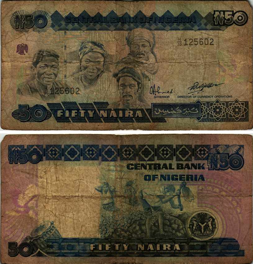 Нигерия 50 найра ND (1991-2000) жители Нигерии, подпись 9 Pick 27 b бумага 6312-53-3-2