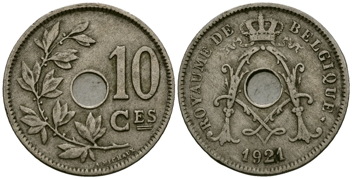 Бельгия 10 сантимов 1921 Belgique KM 85 медно-никель 4172-911