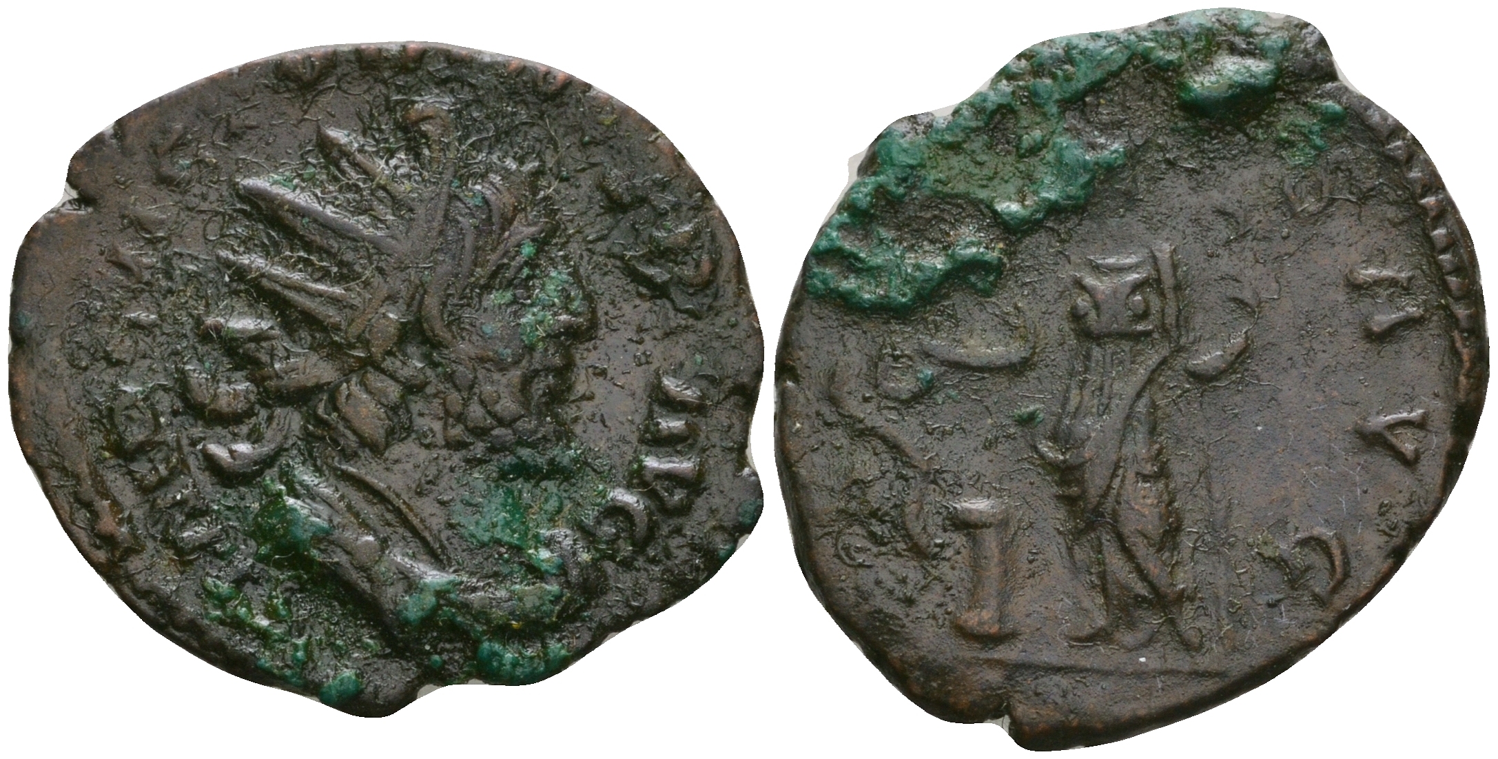 Римская Империя, императоры в Галлии антониниан 269 - 270 Викторин, IMP C VICTORINVS P F AVG, бюст императора / SALVS AVG, Салюта, персонификация Здоровья RIC 71 биллон 1073-19-107