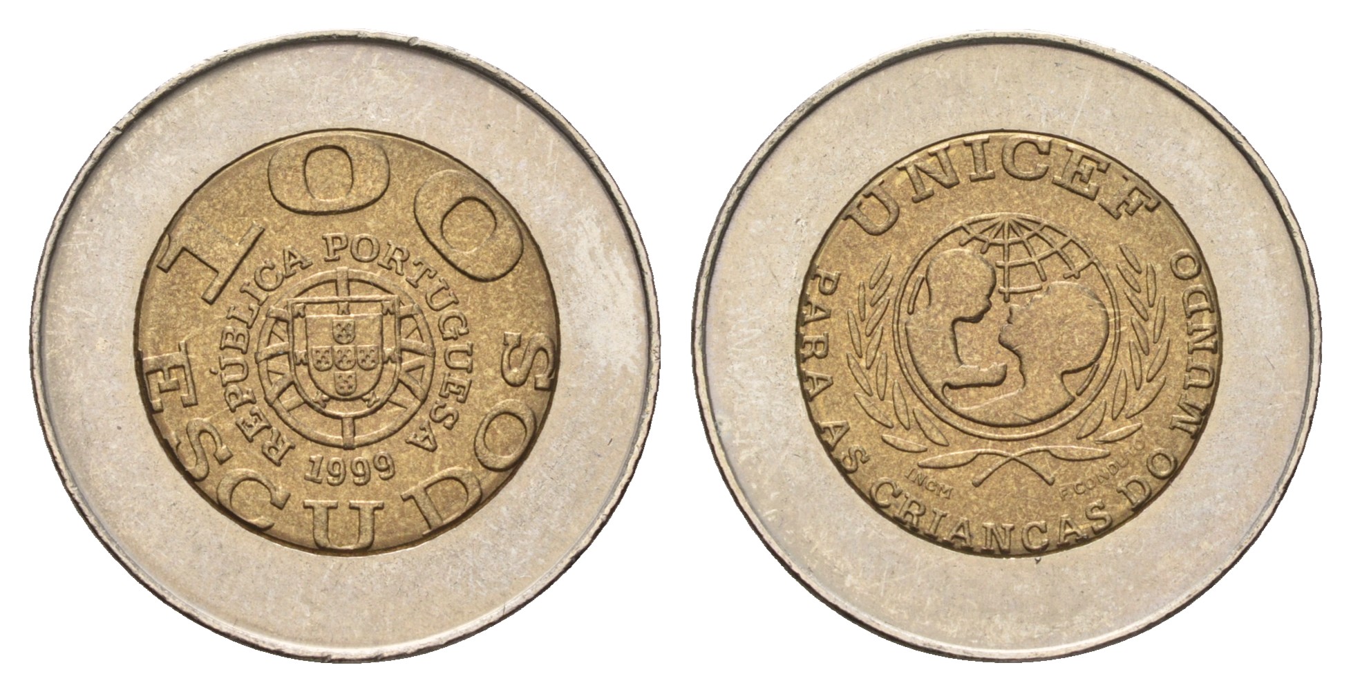 Португалия 100 эскудо 1999 UNICEF, PORTUGUESA KM 722.1 биметалл UNC 4577-1124