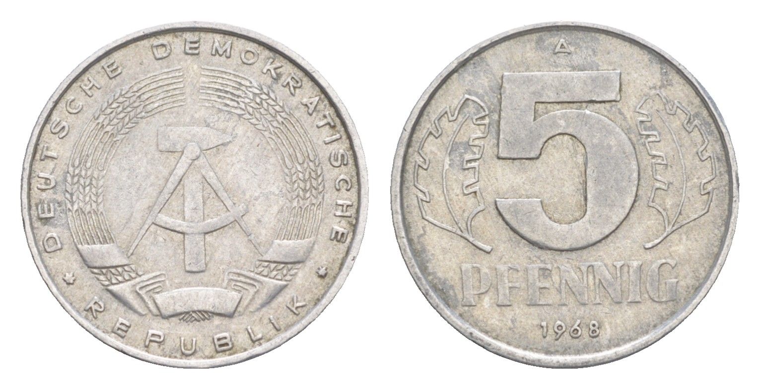 ГДР 5 пфеннигов 1968 A KM 9.1 алюминий 4647-769