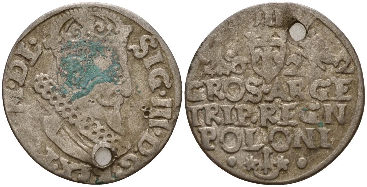 Польша, Эльбинг трояк (3 гроша) 1622 Сигизмунд III Ваза (1587-1632), Монетный двор Краков, герб "Сас" - управляющий монетного двора Миколай Данилович в 1616-1624 Iger K.22.1.a, KM 31 серебро 4160-253