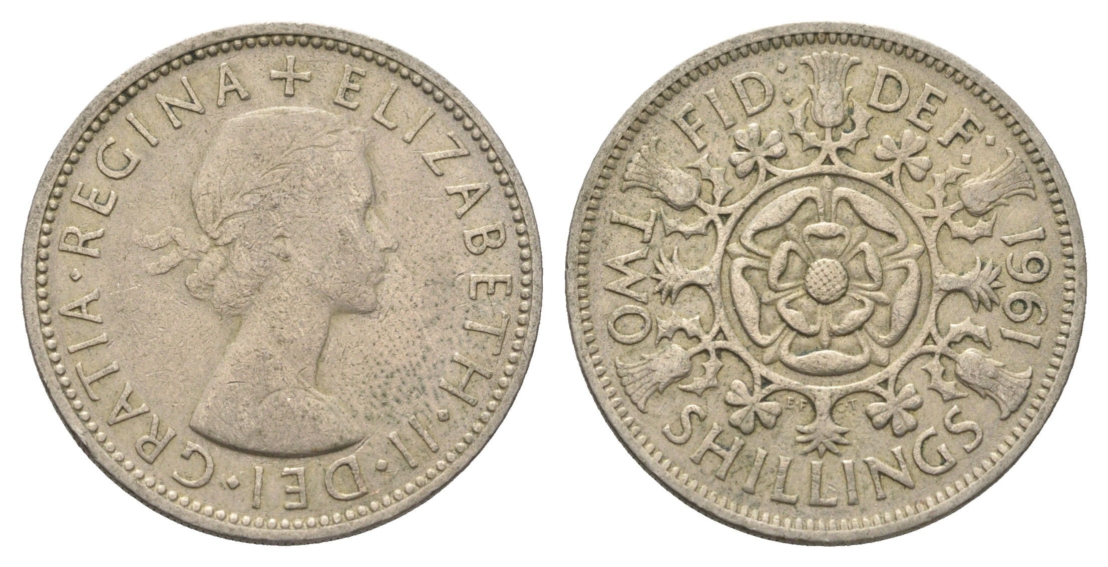 Великобритания 2 шиллинга (флорин) 1961 Елизавета II (1952-2022) KM 906, Spink 4146 медно-никель 4663-315