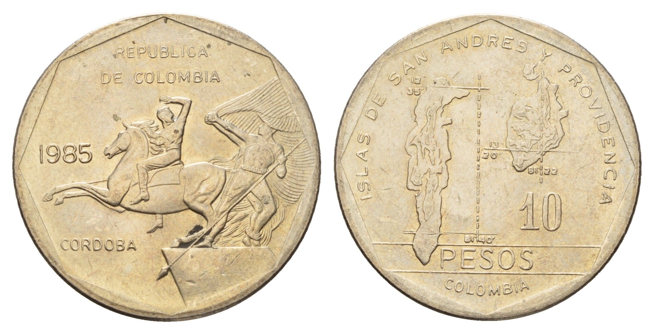 Колумбия 10 песо 1985 KM 270 медь цинк никель UNC 4675-625