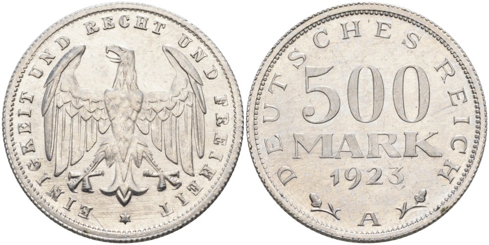 Германия 500 марок 1923 А KM 36, J.305 алюминий UNC 4574-824