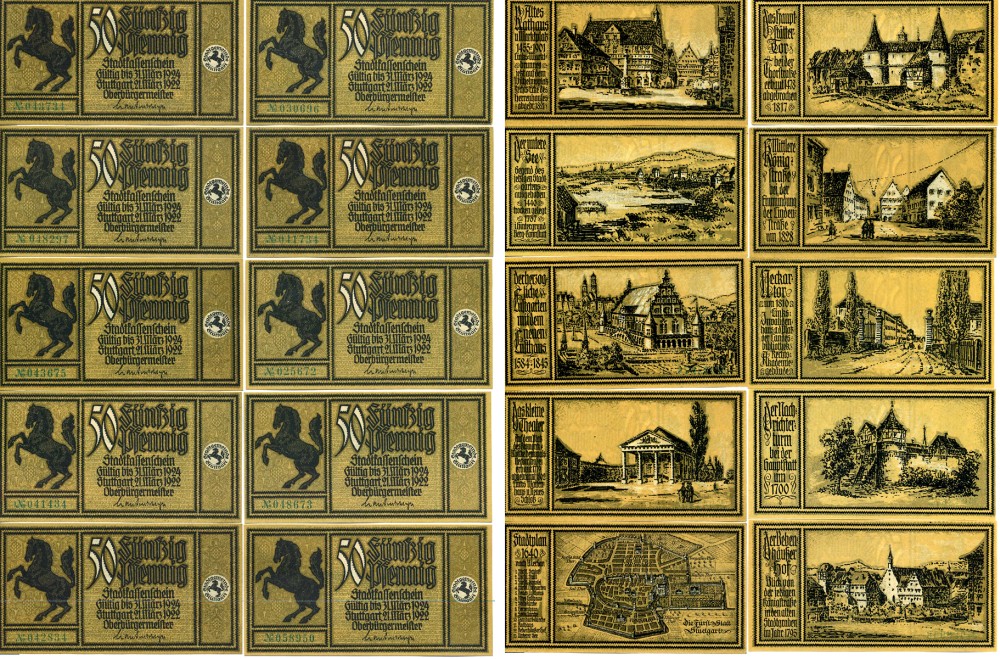Штутгарт лот из 12 БАНКНОТ ПО 50 пфеннигов 1922-1924 21 марта 1922 - 31 марта 1924, НОТГЕЛЬД ПОЛНЫЙ КОМПЛЕКТ, ЗЕМЛЯ БАДЕН-ВЮРТЕНБЕРГ Grabowski 1289.2а бумага 2195-8-2-1