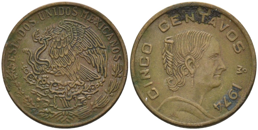 Мексика 5 сентаво 1974 Жозефа Ортис де Домингес KM 427 латунь 4564-945
