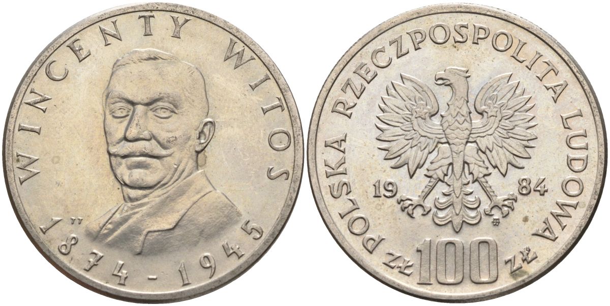 Польша 100 злотых 1984 110 лет со дня рождения Винценты Витоса Y 148 медно-никель 4162-843