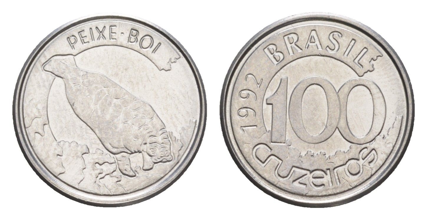 Бразилия 100 крузейро 1992 KM 623 нержавеющая сталь UNC 4644-537