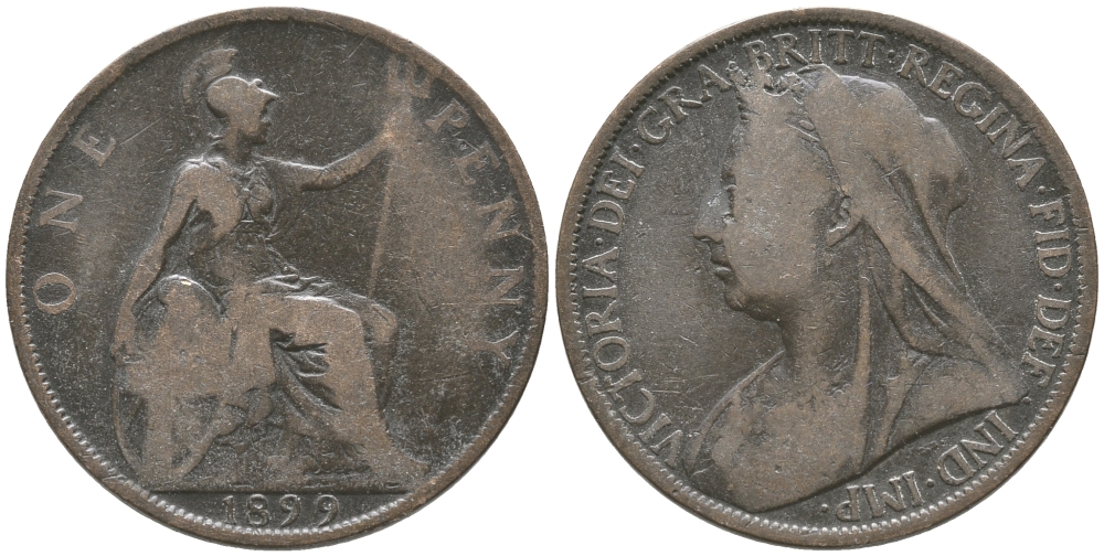 Великобритания 1 пенни 1899 Виктория (1837-1901) KM 790, Spink 3961 бронза 32-432