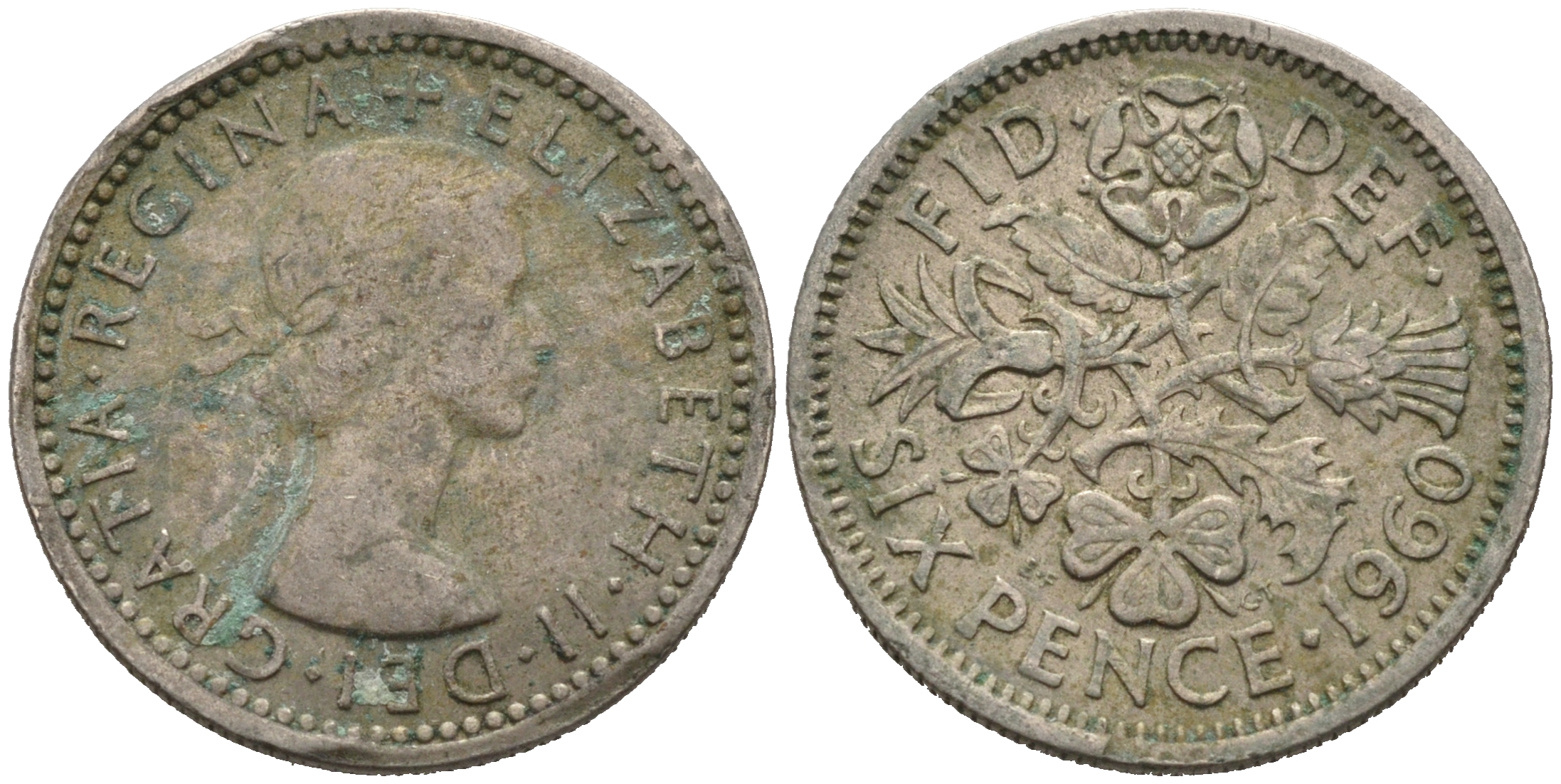 Великобритания 6 пенсов 1960 Елизавета II (1952-2022) KM 903, Spink 4149 медно-никель 75-1538