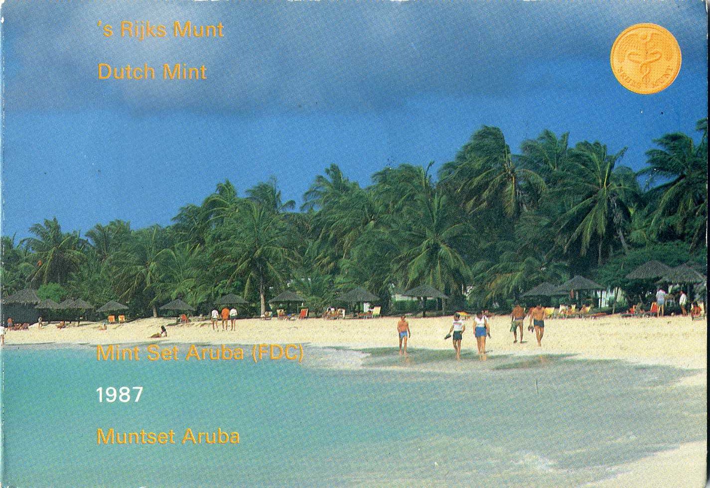 Аруба официальный набор из 6 монет 1987 в оригинальном буклете, с жетоном монетного двора KM MS2 UNC 2-5-2-31