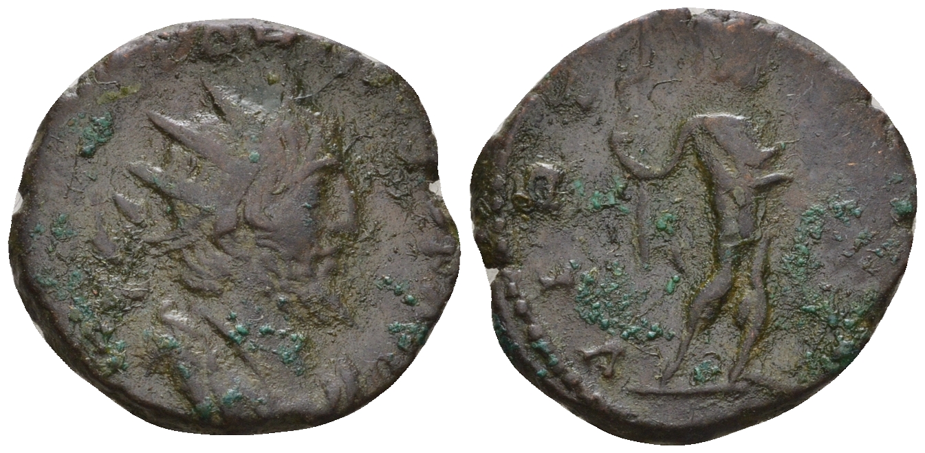 Римская Империя, императоры в Галлии антониниан 271 Викторин, IMP C VICTORINVS P F AVG, бюст императора / VIRTVS AVG, Виртус, персонификация Воинской Доблести, Августа Треверов RIC 78 биллон 1073-25-41