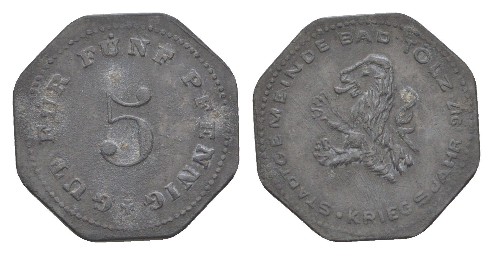 Бад-Тельц 5 пфеннигов 1917 Funck 541.1, Men18 31352.1 цинк 1528-842