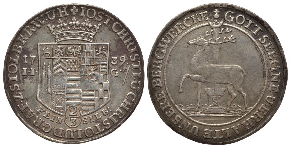 Штольберг-Штольберг 2/3 талера 1739 IIG KM 13 серебро 00-815-64