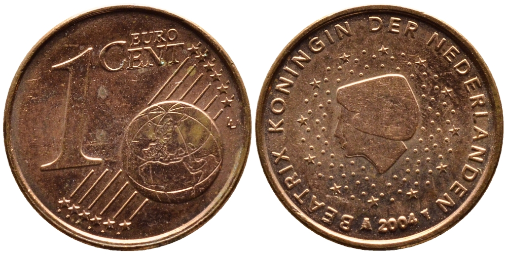 НИДЕРЛАНДЫ 1 ЕВРОЦЕНТ 2004 KM 234 сталь плакированная медью UNC 3334-1226