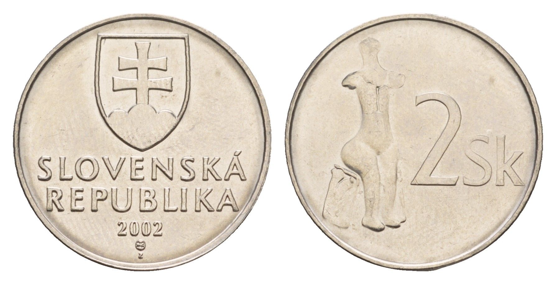 Словакия 2 кроны 2002  KM 13 сталь плакированная никелем  UNC  4660-122