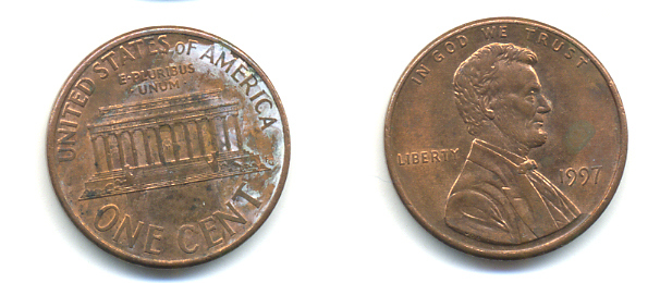 США 1 ЦЕНТ 1997 ЛИНКОЛЬН KM 201b цинк плакированный медью 86-331