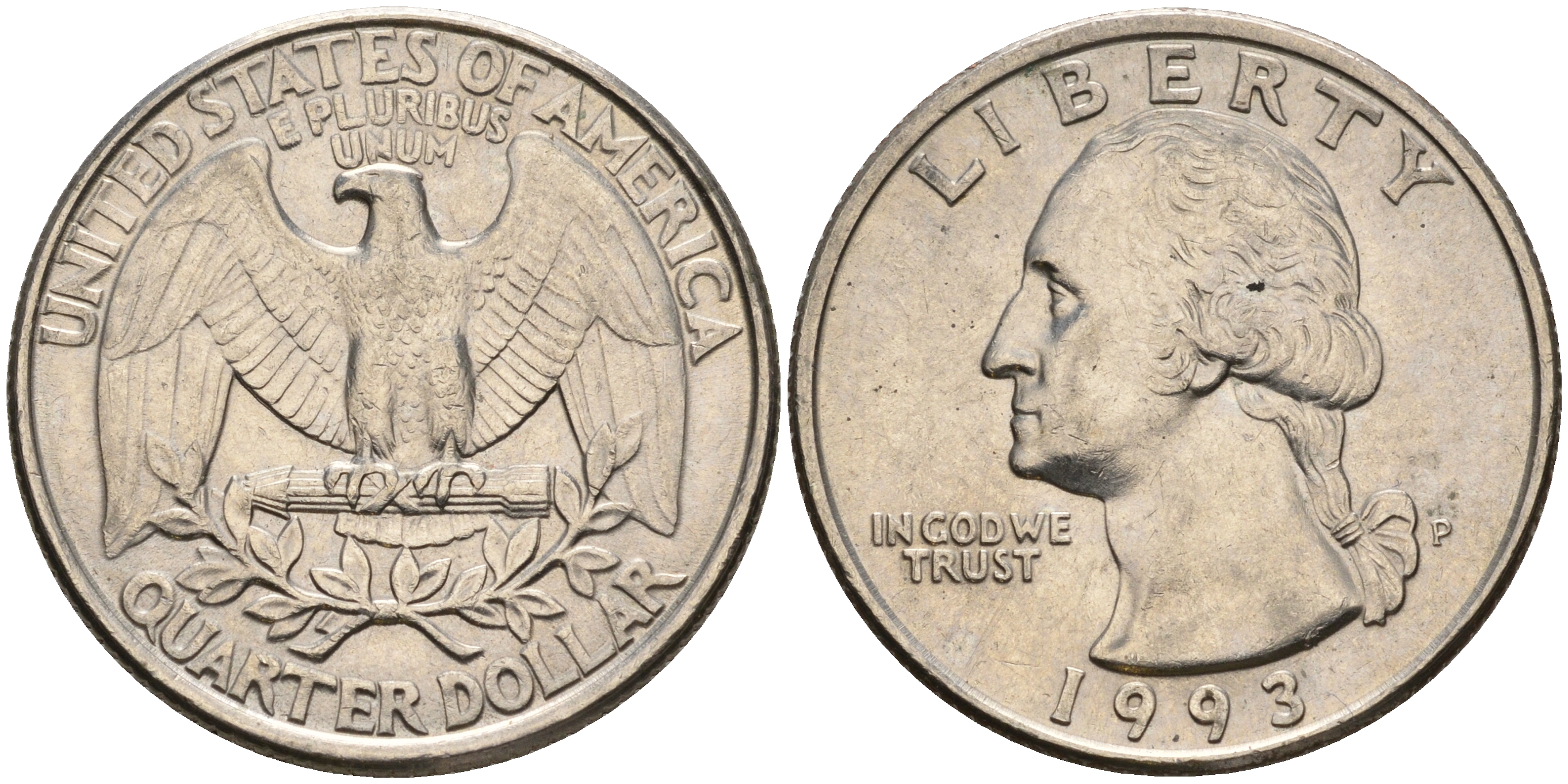 США 25 центов (квотер) 1993 P, Вашингтон KM А164а медь плакированная медно-никелем    4603-952