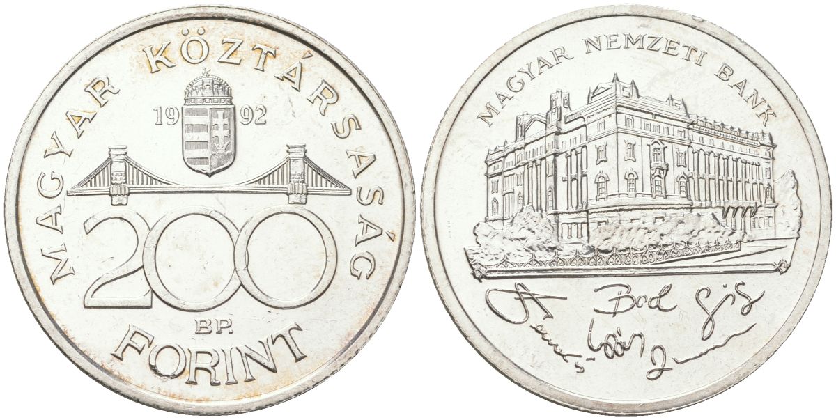 Венгрия 200 форинтов 1992 BP, национальный банк KM 689 серебро UNC 4140-431