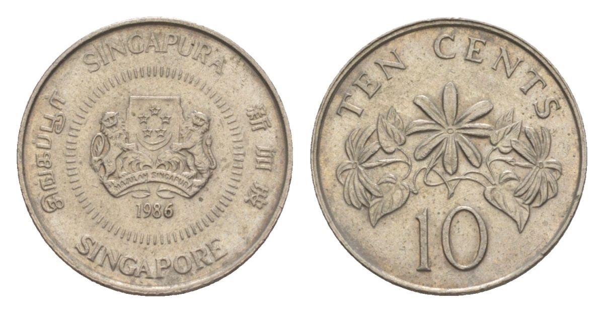 Сингапур 10 центов 1986 KM 51 медно-никель 4632-145